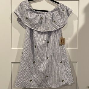 PPLA Agave White Striped Embroidered Off-the-Shoulder Dress X Small NWT
